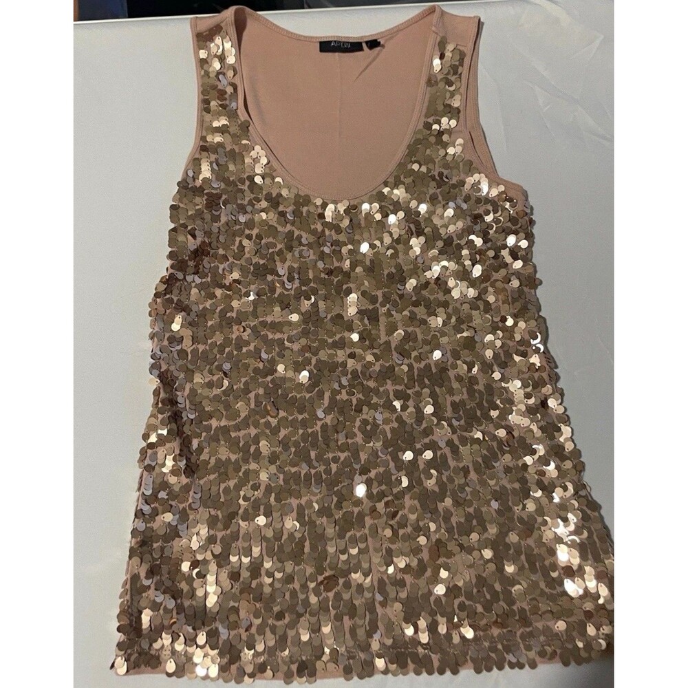 Apt. 9 Women’s Beige Sequin Scoop Neck Wide Strap Tank Top S Cotton Modal